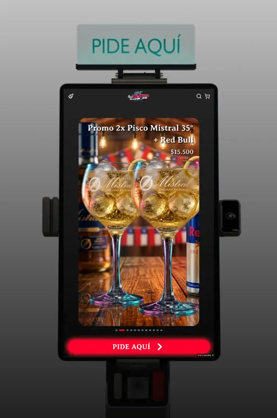 Tótem con una promo en pantalla completa